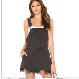 Free People Denim Overall Skirt Black Distressed